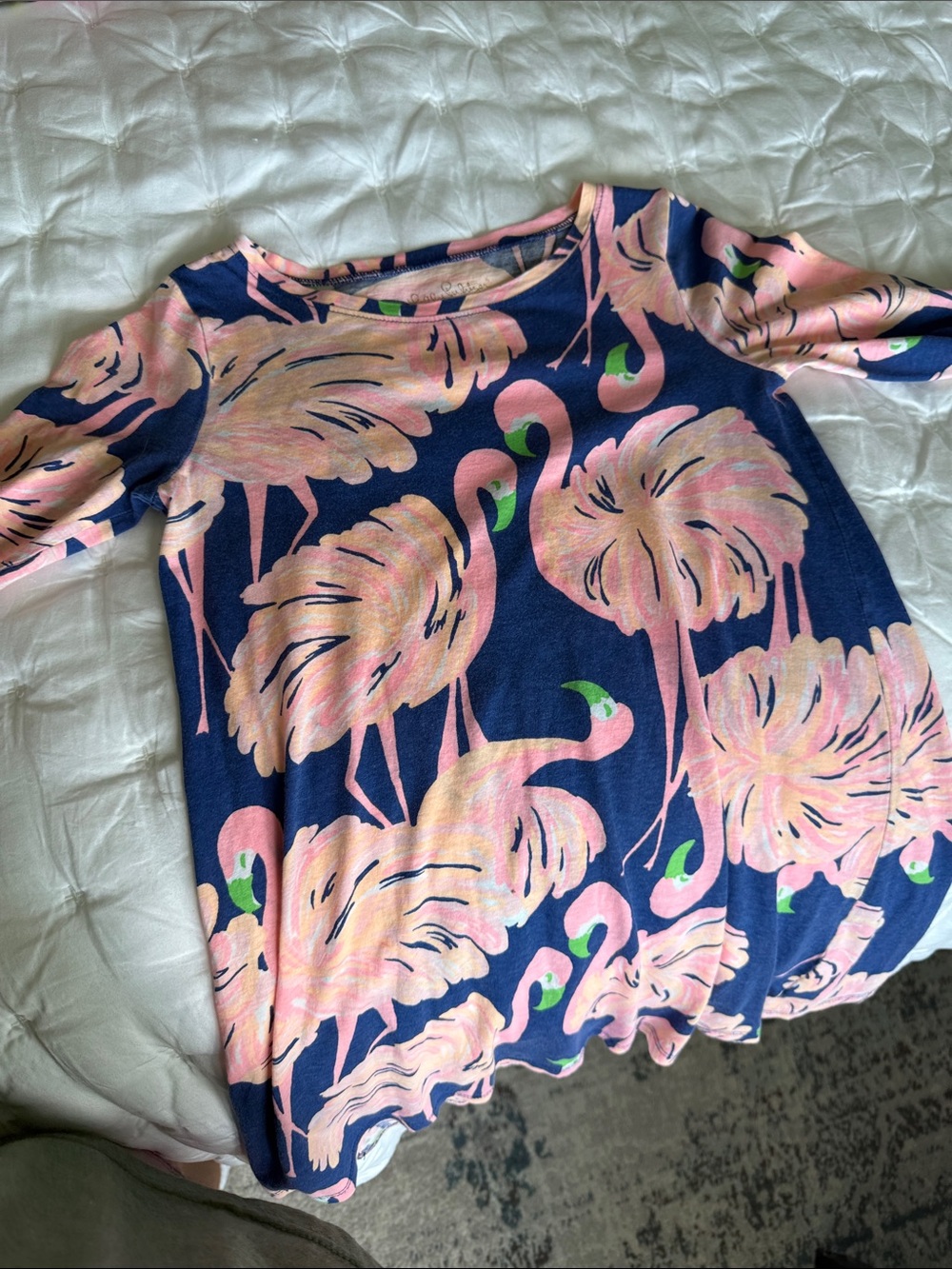 Lilly Pulitzer Navy Blue Pink Flamingo Print Dress